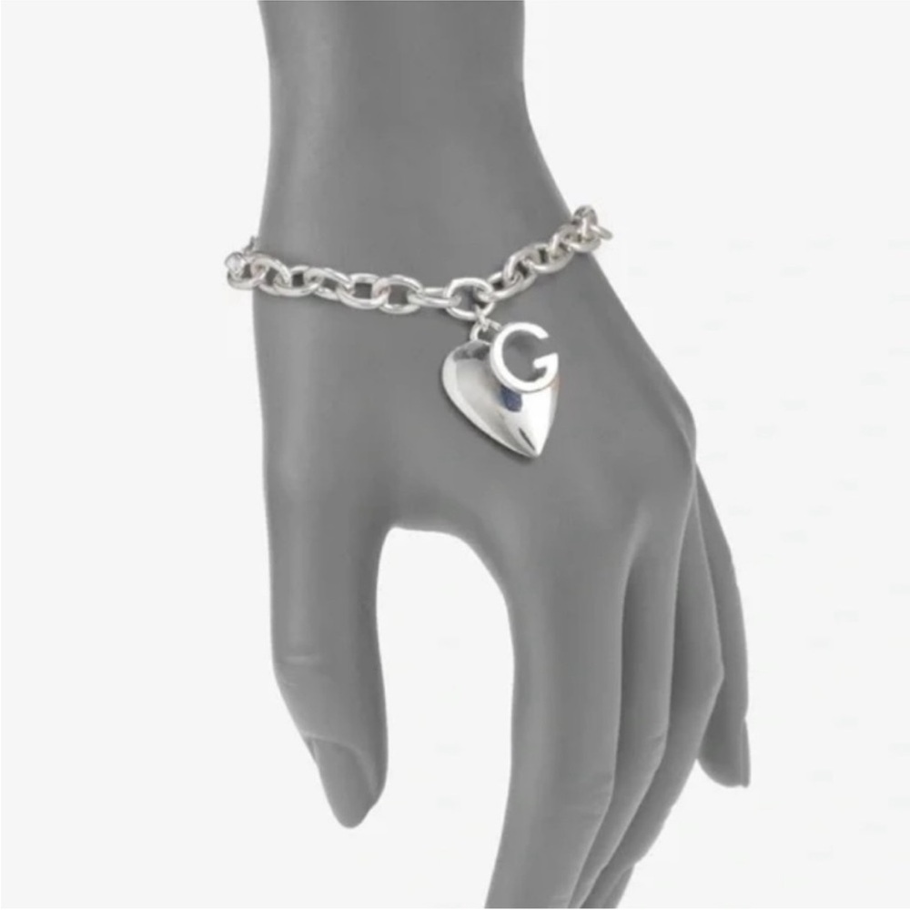 New no box size 18 Gucci Charlotte G Cutout Heart 925 St Silver Charm Bracelet - Picture 7 of 7